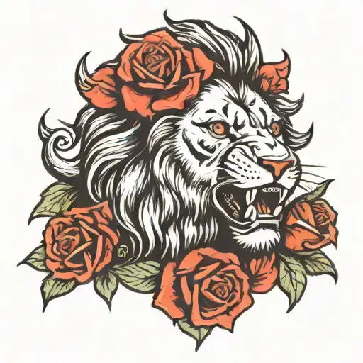 Demonic Lions Head And Rose
