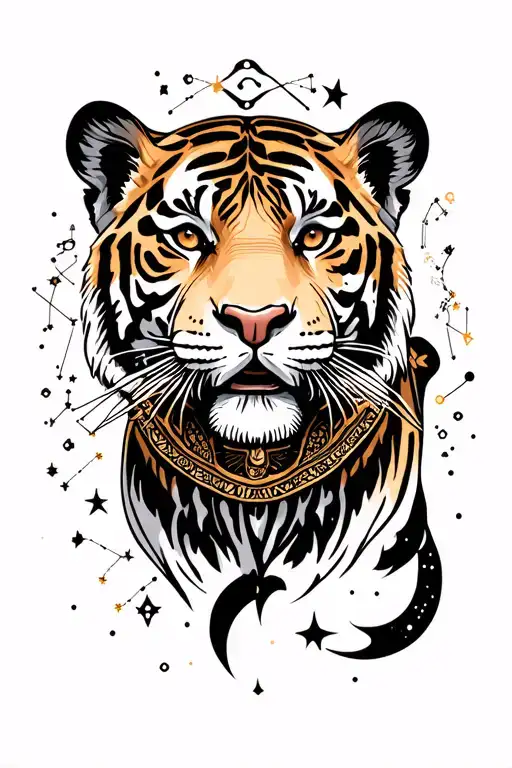 Tiger Head And Constellations Around Her