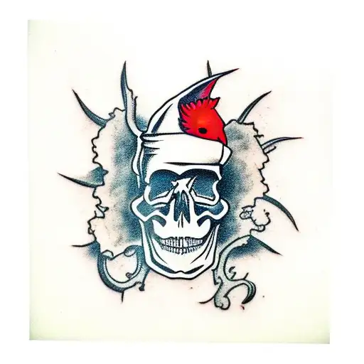 Skull With Cardinal Bird