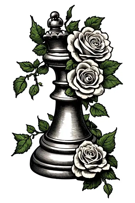 Vine Of Roses Wrapping Around A King Chess Piece