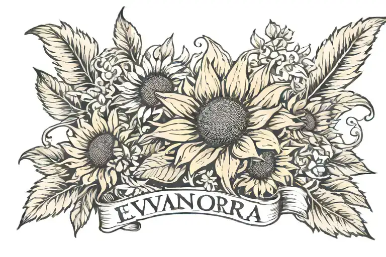 Sun Flowers Growing Through The Name Evanora Rae Name In Banner