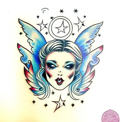 Back Tattoo Fairy Wings Stars And Mooon