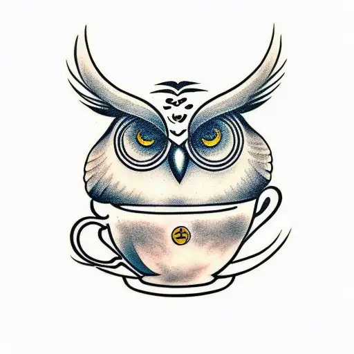 A Coffee Bean Transforming Into An Owl In A Traditional Style