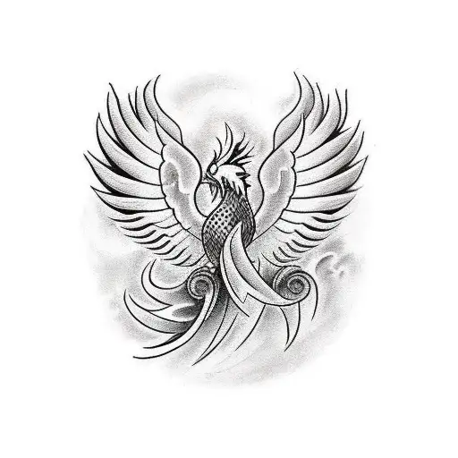 A Traditional Tattoo Design Featuring A Phoenix With Steampunk Elements