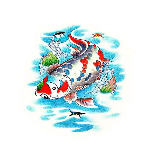 Japanese Mountain River And Koi Fish Landscape