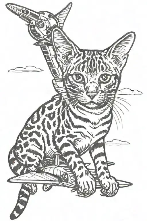 Bengal Cat Playing With An Aircraft In The Sky