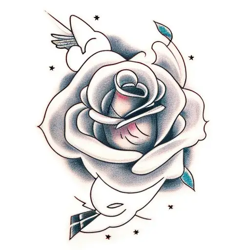 Rose With Two Doves In Clouds