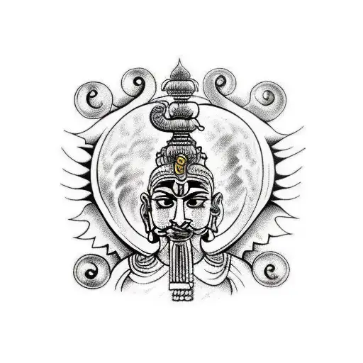 Back Tattoo Of Ten Heads Raavan In Ancient Hindu Style