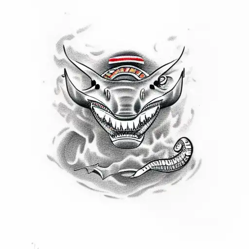 Head Of A Jaguar Main And On The Side A Shark A Stingray A Scorpion And A Snake