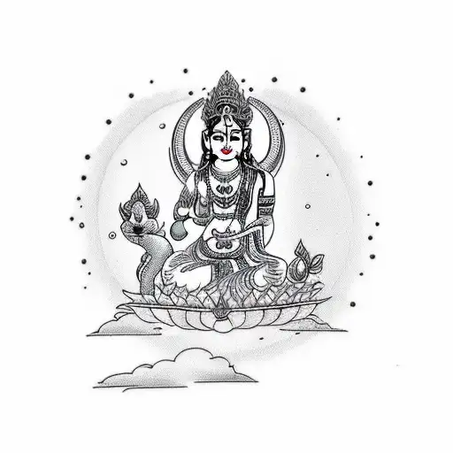 Hindu Goddess With Baby On Lap Under Tree