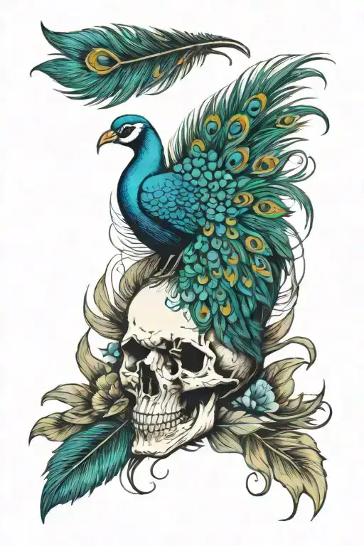 Peacock Feathers And Skull