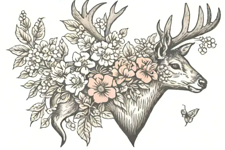 Deer With Sweetpea Flowers Surrounded