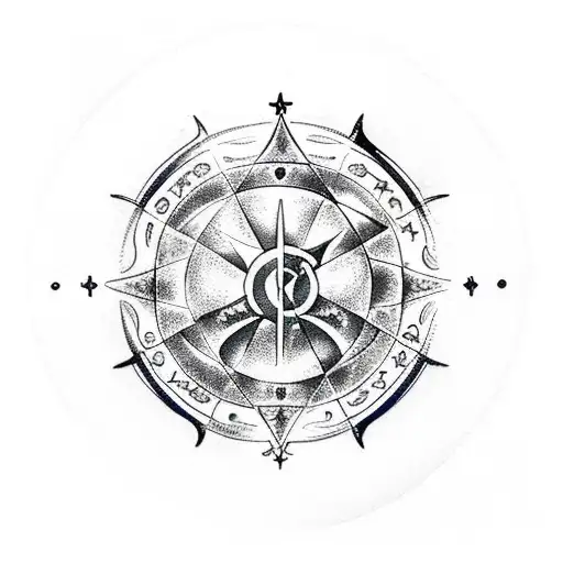 Astrological Cross With Phoenix In Sacred Geometry