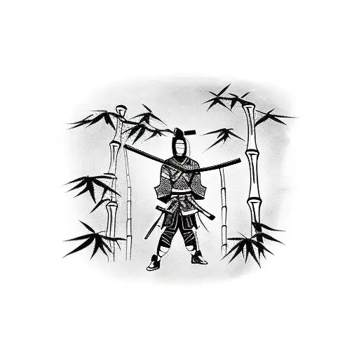 Samurai In A Bamboo Forest Shown Form The Side