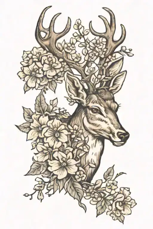 Deer With Sweetpea Flowers Surrounded