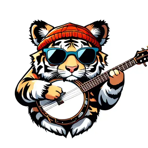 Cute Badass Tiger Playing The Banjo With A Beanie And Sunglasses On