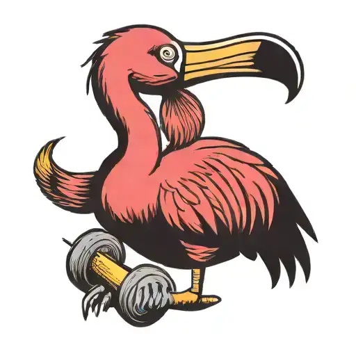 Strong Muscular Flamingo Lifting Weights With Cigarette In Mouth