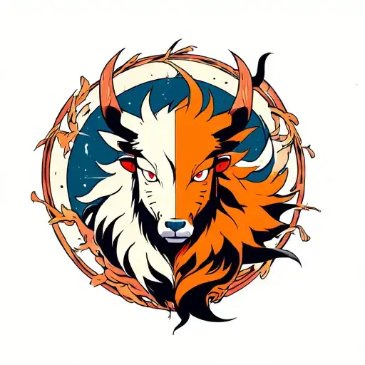 Kurama In Naruto And Taurus Combination In Small Circle With Color