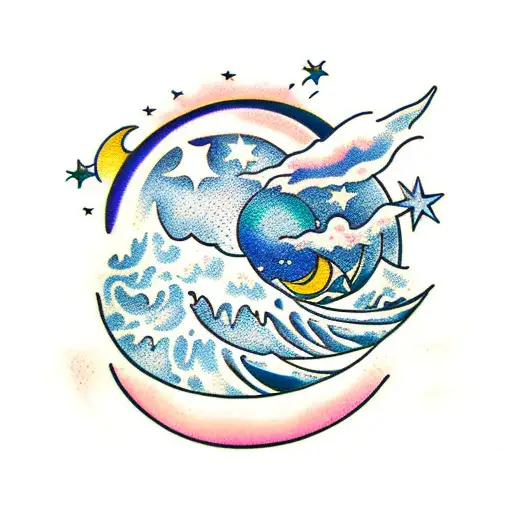 Wave Moon And Stars