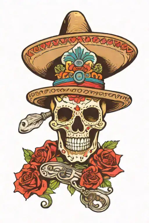 Mexican Skull With Sombrero De Vaquero