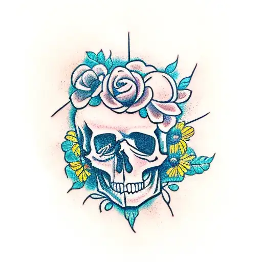 Skull With Flowerscoming Out