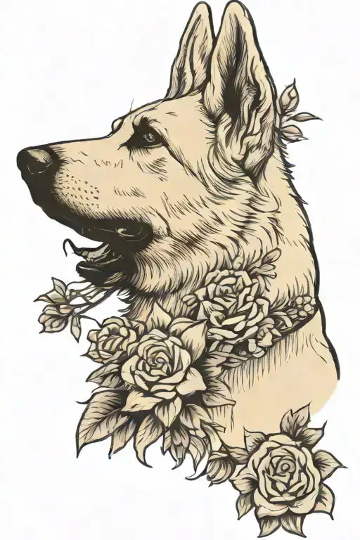 White German Shepherd Profile With Flowers
