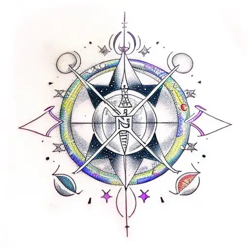 Astrological Cross With Alchemy Symbols And Zodiac Symbols Of Planets In Sacred Geometry