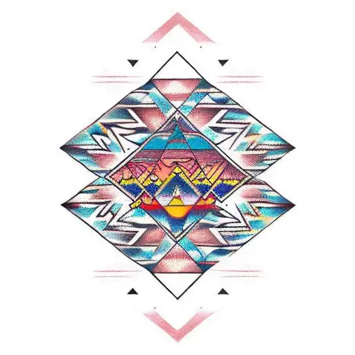 An Aztec-inspired Geometric Pattern Incorporating Mountain Silhouettes