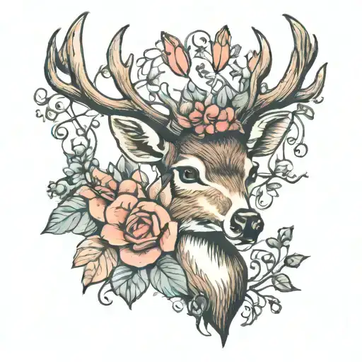 Deer With Sweetpea Flowers Surrounded