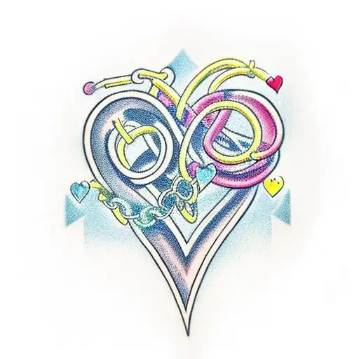 4 Love Hearts Interconnected With Chains In A Line