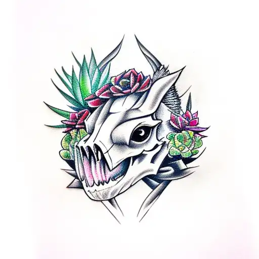 Hippogriff Skull With Succulents And Jewels And Mushrooms