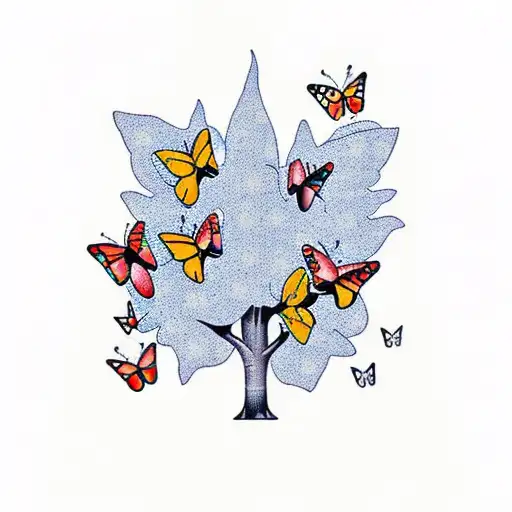 Butterflies Surrounding A Tree