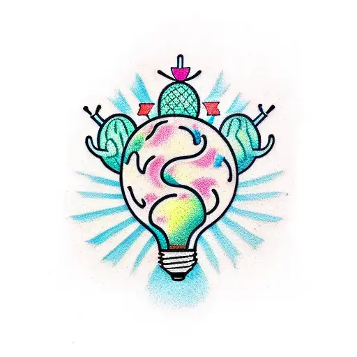 A Traditional Style Tattoo Of A Cactus Surrounded By Glowing Light Bulbs
