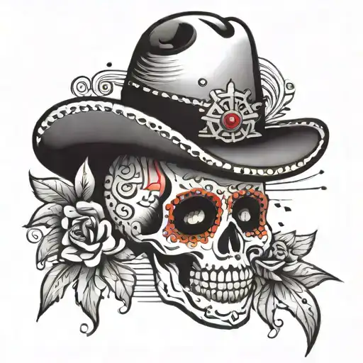Mexican Skull Dia Muertes With Sombrero Eyes As Diamonds