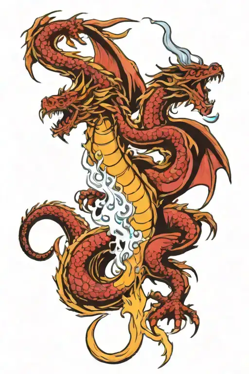 Enligh Dragon Breathing Fire Down Onto A Firefighter