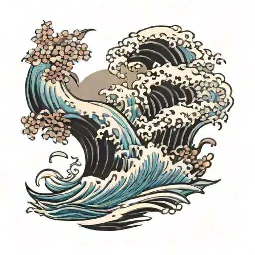 Japanese Waves And Flowers Blackout Sleeve