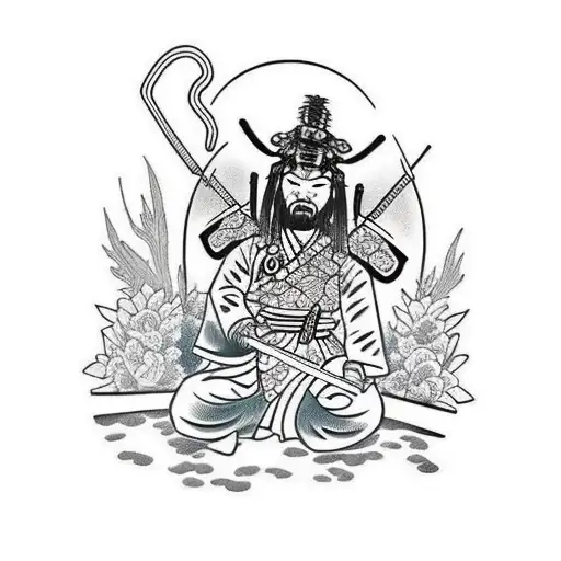 Samurai Sitting In A Garden