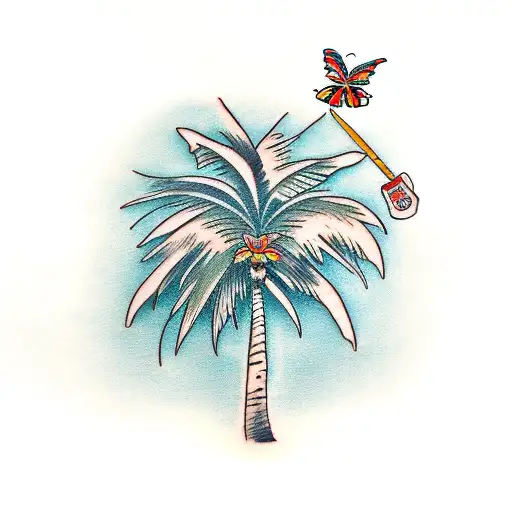 Palm Tree With A Katana And A Butterfly