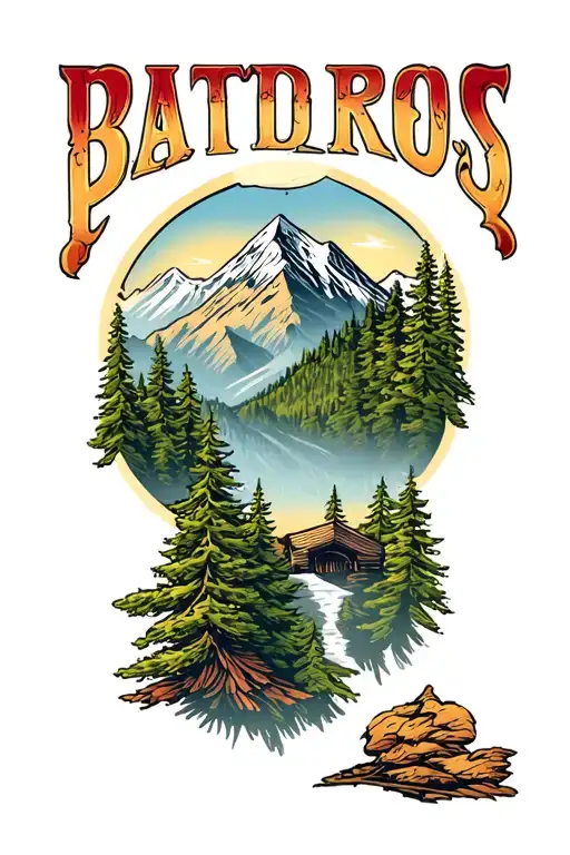 Mountain Scene In American Traditional Style