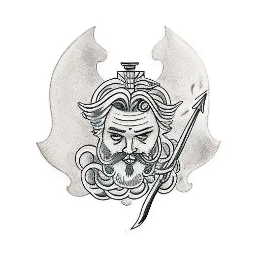 Tattoo Of Neptune With A Trident And A Mermaid
