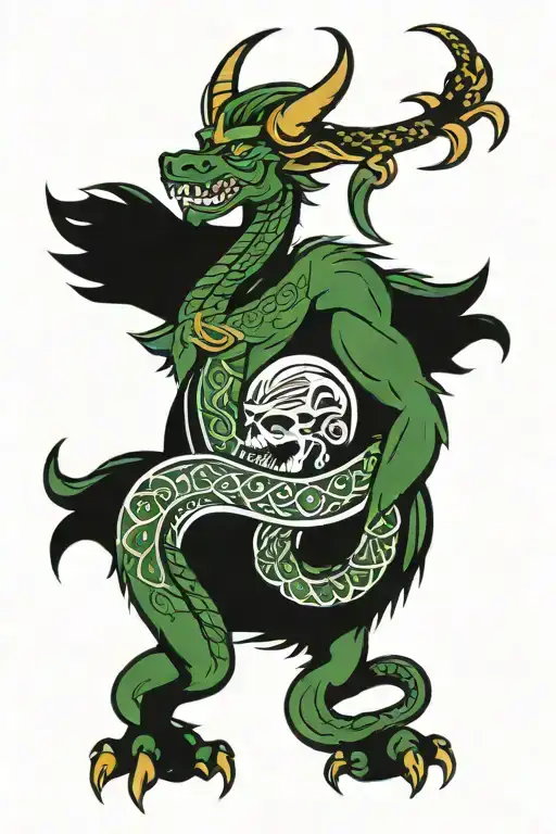 Dark Green Viking Serpent Eating Its Own Tail