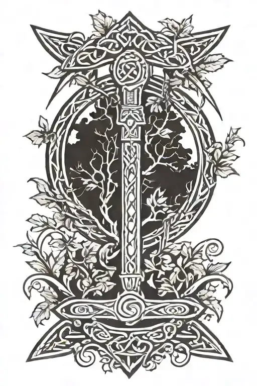 Celtic Spear With Tree Behind It