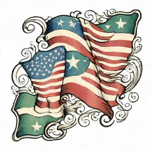 Italian Flag With American Flag Waving