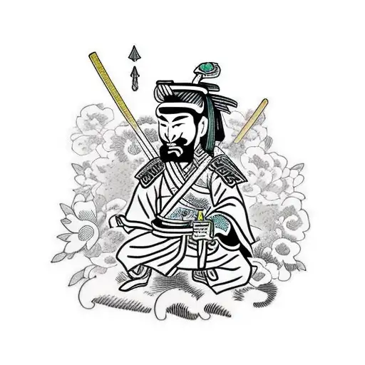 Samurai Sitting In A Garden