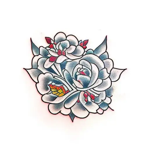 A Tattoo Design Combining Rock Music Elements With Cherry Blossoms