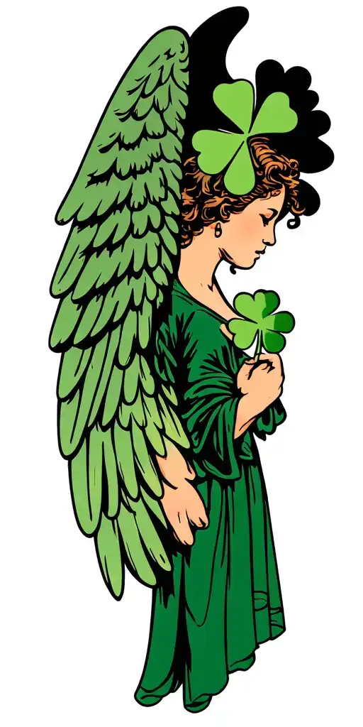 Angel Wings Holding An Irish Shamrock
