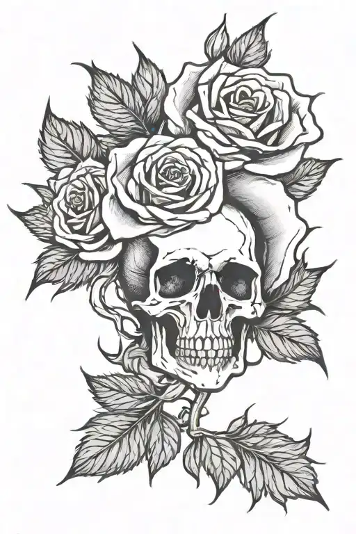 Rose With A Skull In Center Of The Rose With Thorns