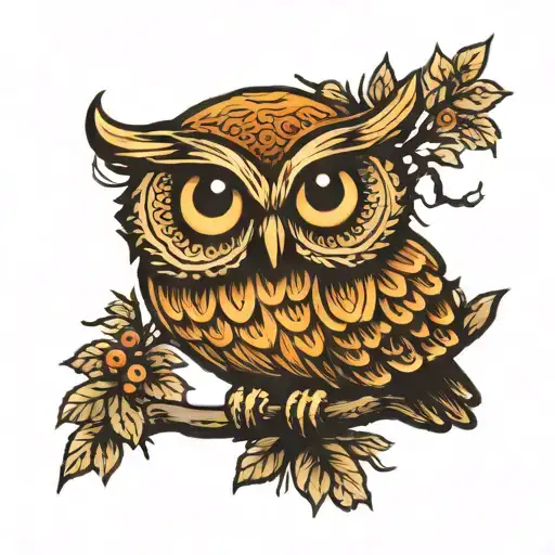 Owl On A Branch Looking