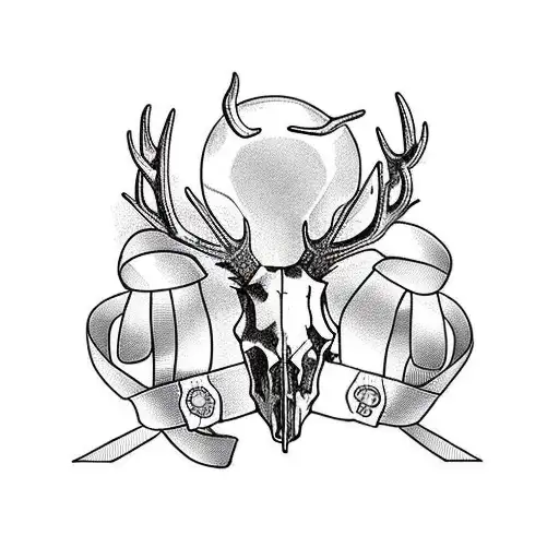 A Deer Skull With A Ribbon Running Thru The Antlers With With The Name Mom And Dad