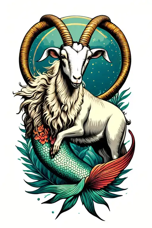 Goat Front Half And Mermaid Tail Surrounded By The Capricorn Sign